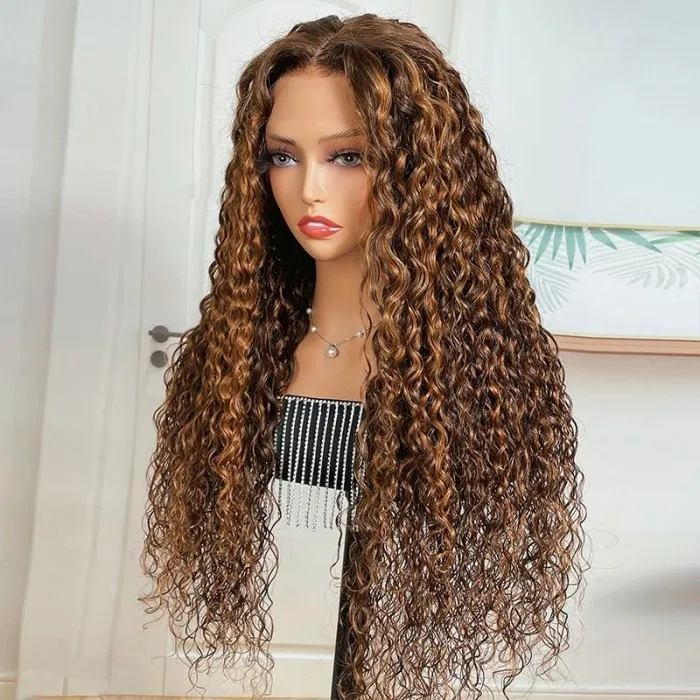 30" Deep Wave Wig Honey Blonde Piano Highlights Color 13*4/13*6 Lace Front 180%/250% Density Human Hair Wigs Free Part - arabellahair.com