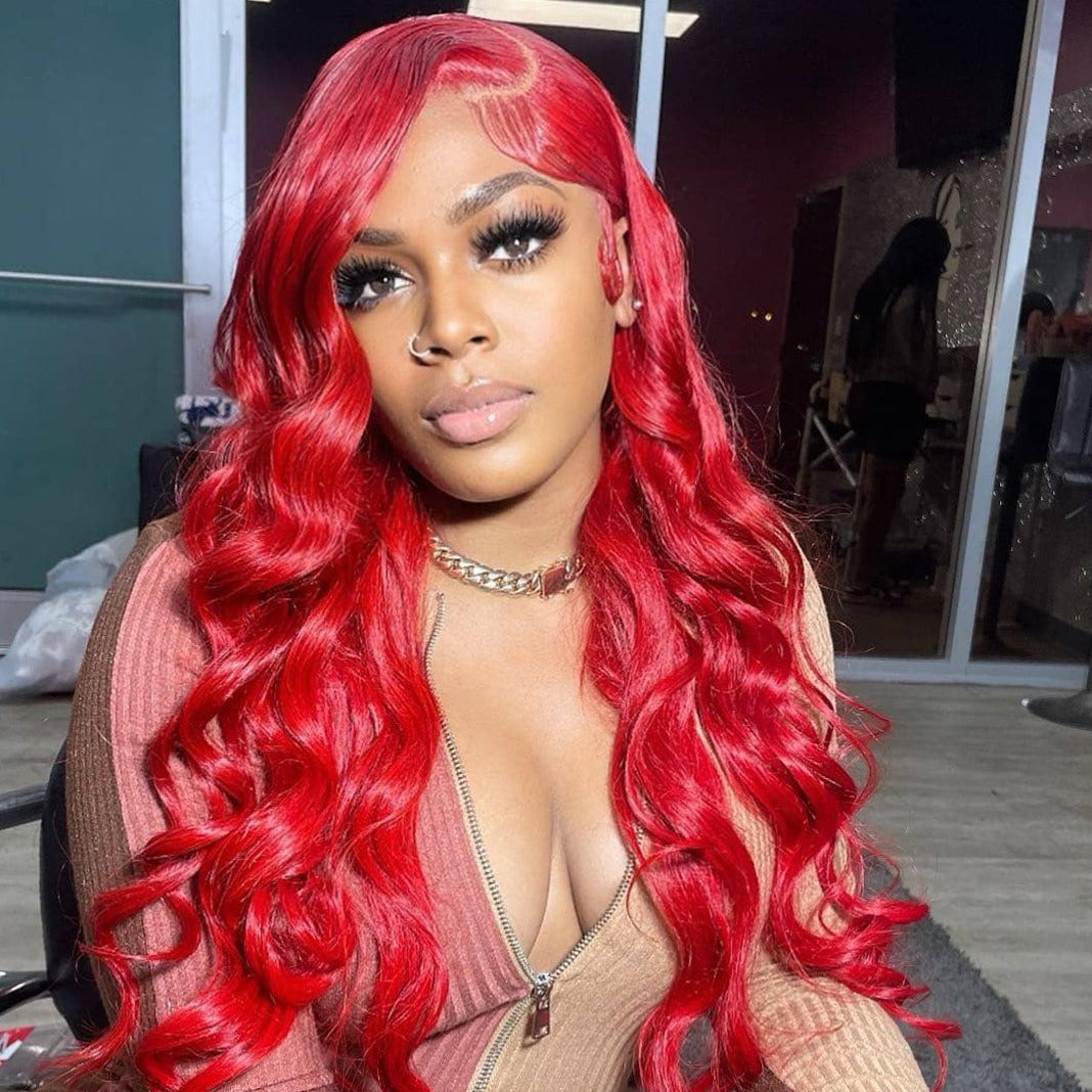 Red Burgundy Color Transparent Lace Wig 4*4/13*4 Lace Glueless Natural Wig 18 24 Inch - arabellahair.com