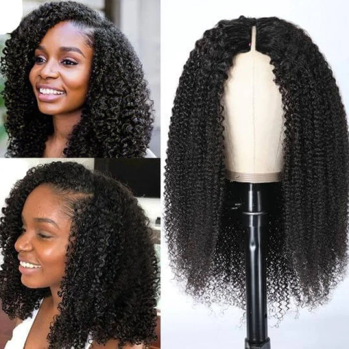 Kinky Curly Style V Part Glueless Curly Wig Human Hair No Glue No Leave Out - arabellahair.com