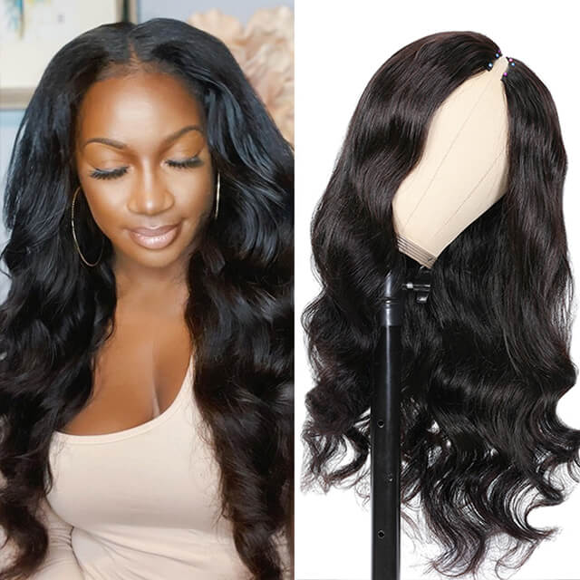 V Part Wig Beginner Friendly 0 Skill Needed Natural Scalp Body Wave Human Hair Upgrade U part Wig 16-26 Inch No Glue No Leave Out - arabellahair.com