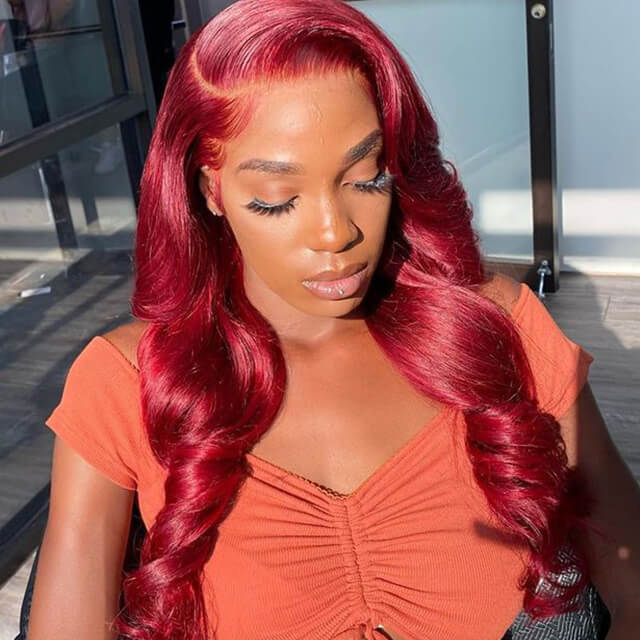 Red Burgundy Color Transparent Lace Wig 4*4/13*4 Lace Glueless Natural Wig 18 24 Inch - arabellahair.com