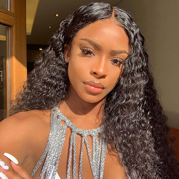 14"/24" Deep Wave 360 Lace Frontal Wig Free Part Wet and Wave Human Hair Wig Ponytail - arabellahair.com