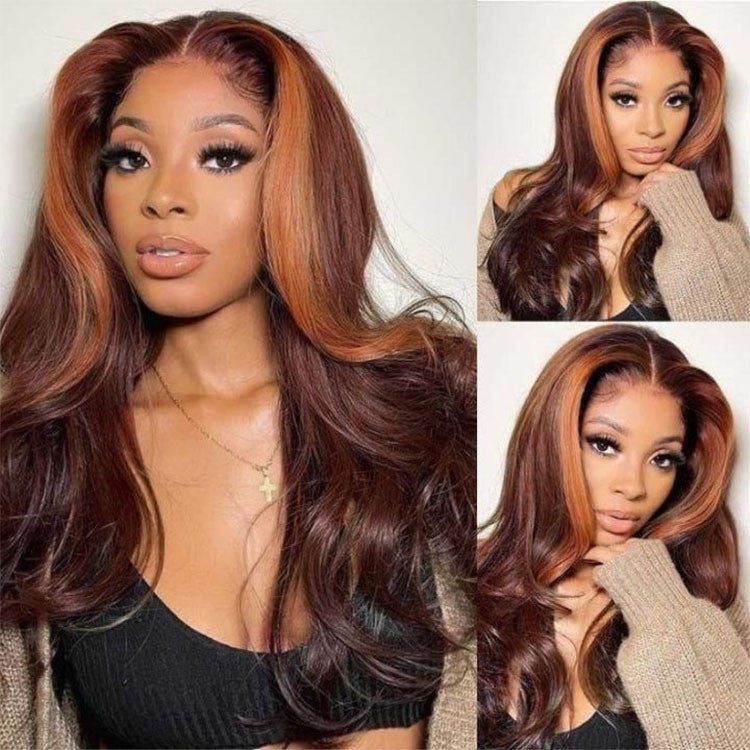 Money Piece Highlight 13x4 Lace Front Wigs Human Hair Body Wave Color Wig