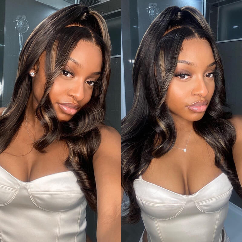 New Highlight Gold Sand Transparent 13x4 Lace Frontal Wigs Body Wave/Straight Human Hair Color Wig