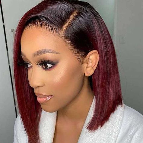 Burgundy Red Color Bob Wigs 4*4 Lace Wigs 1B99J Natural Straight Human Hair Bob Wigs Upgrade Transparent Lace 180% Density - arabellahair.com