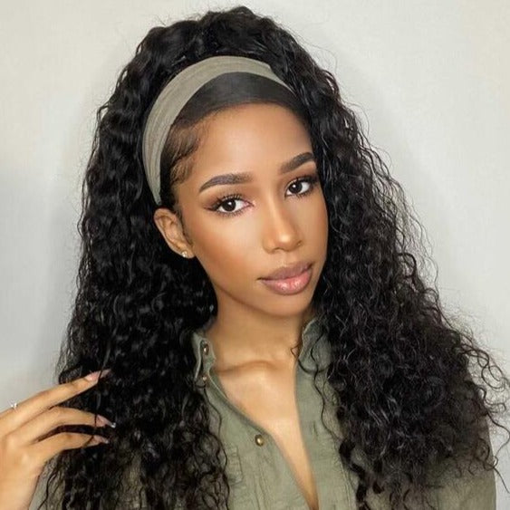 Headband Glueless Wig Water Wave Curly Human Hair - arabellahair.com