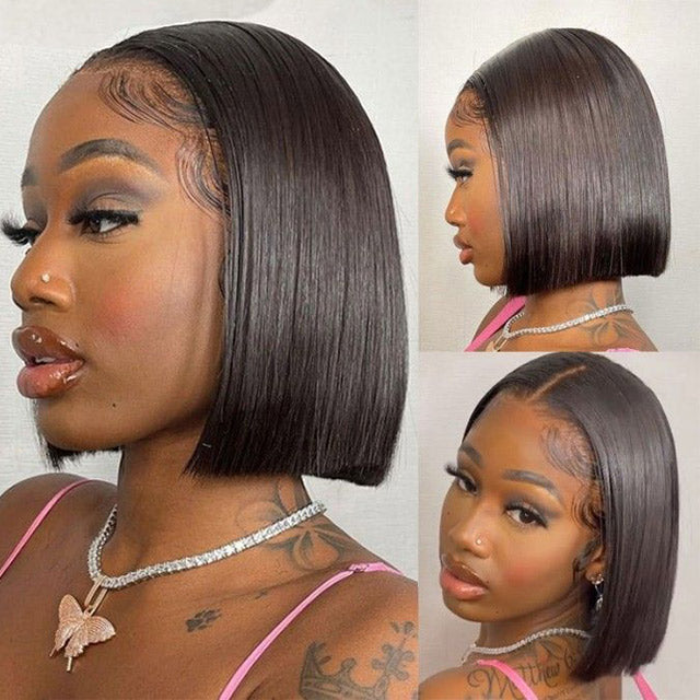 V Part Straight Short Bob Wig Glueless Human Hair Wigs 15A Grade For Beginners No Glue No Leave Out - arabellahair.com