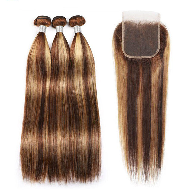 P4/27 Highlight Body Wave Hair Bundles With Closure 3 Bundles with 4*4 HD Lace Closure - arabellahair.com