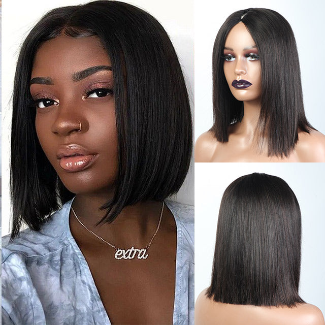 V Part Straight Short Bob Wig Glueless Human Hair Wigs 15A Grade For Beginners No Glue No Leave Out - arabellahair.com