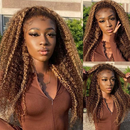 13x4 Lace Pre-Cut Highlight Piano Colored Jerry Curly Upgrade Lace Front Glueless Human Hair Wigs