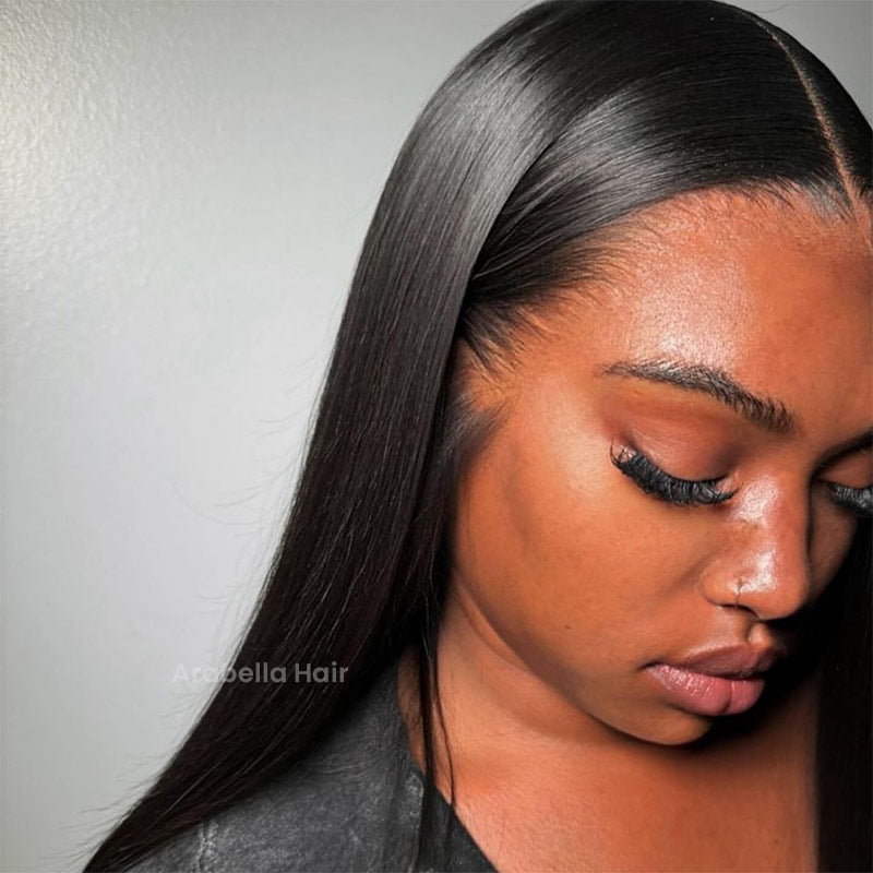 Straight Natural Black 13x4 Invisible Swiss HD Lace Frontal Human Hair Wig Free Part
