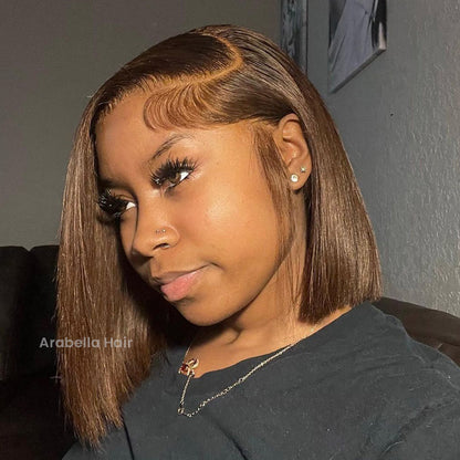 Chestnut Brown Colored Straight Bob 13x6 Lace Front Human Hair Wigs