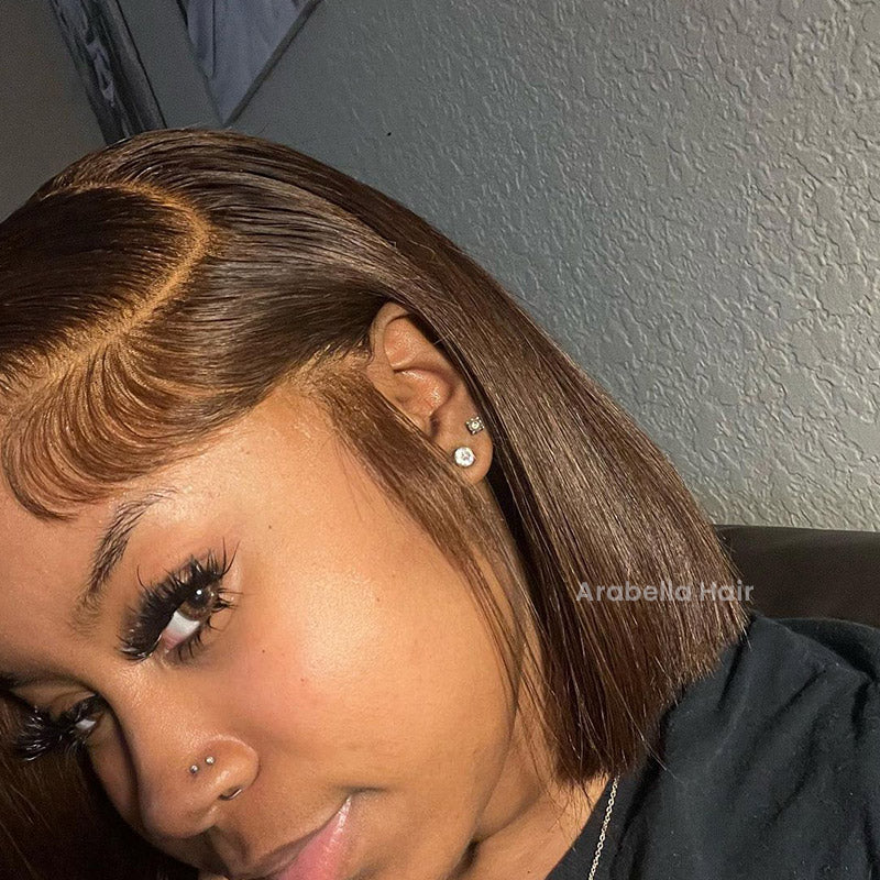 Chestnut Brown Colored Straight Bob 13x6 Lace Front Human Hair Wigs