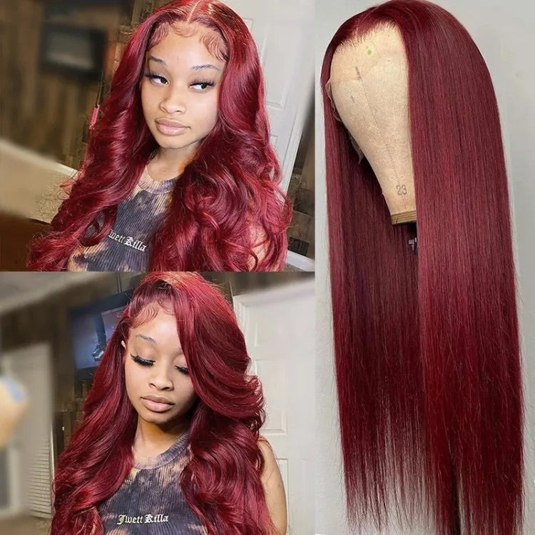 Human hair wig 4x4/5x5 Lace Burgundy 99J Red Colored Hair Closure Wigs Body Wave/Straight Undetectable Hair Wig 180% Density Color Wig Glueless - arabellahair.com