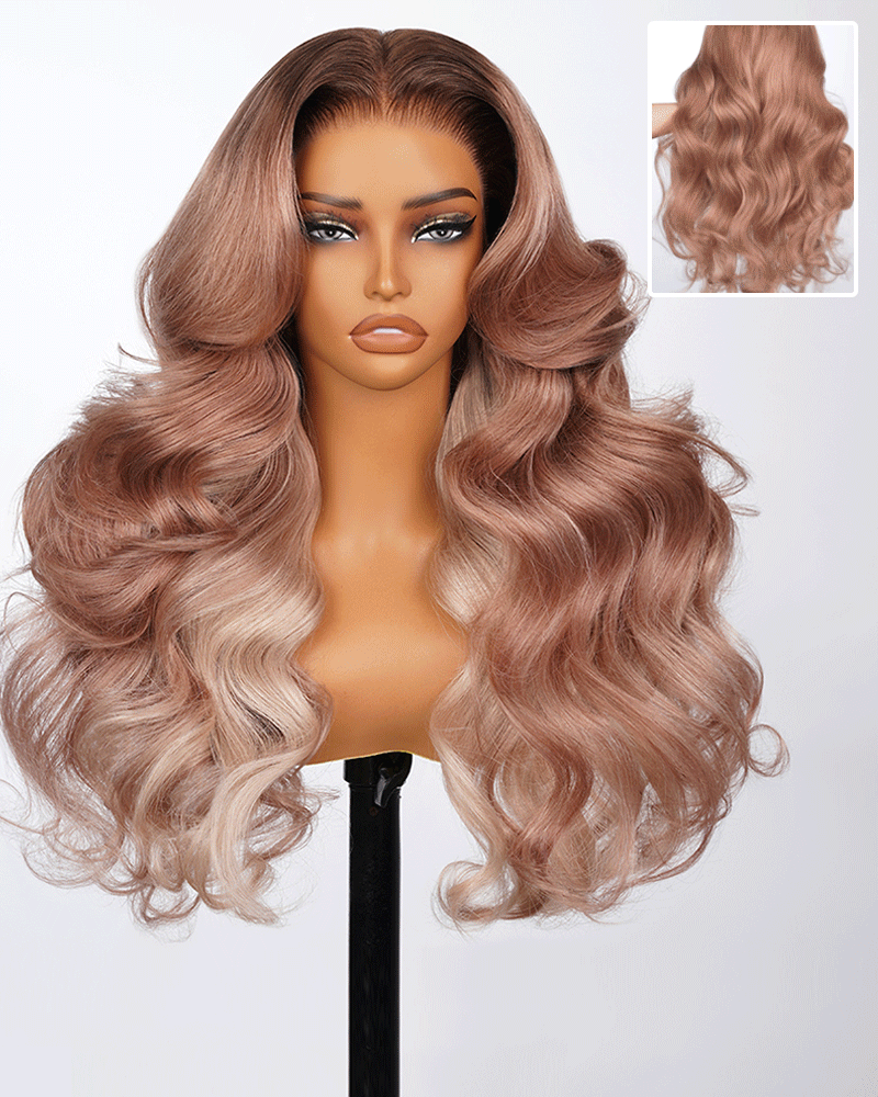 Pure-Luxe™ Ombre Strawberry Blonde Color Blowout Wavy Pre-Cut 13x6 Lace Front Glueless Human Hair Wig