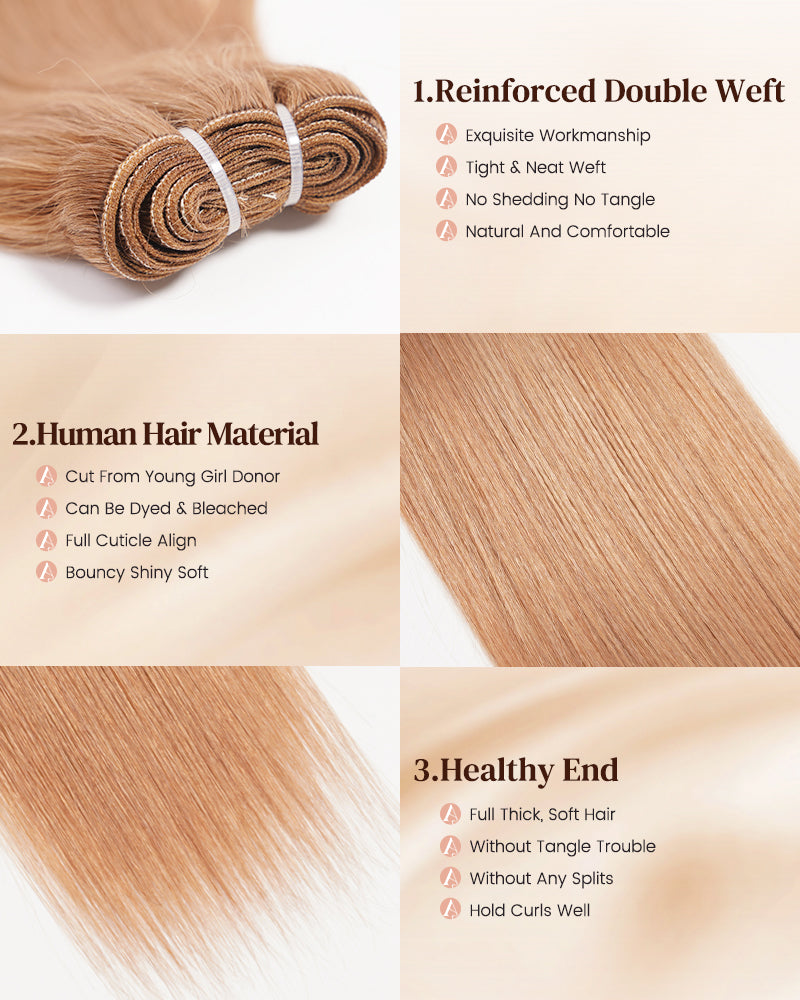 {10A 3Pcs} Milk Tea Brown Virgin Human Hair Weft 3pcs/pack Human Virgin Hair Extensions
