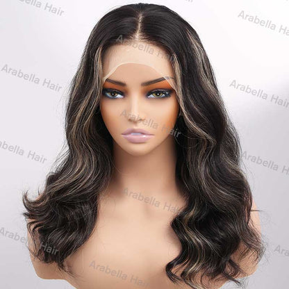 Highlight Gold Sand Transparent 13x4 Lace Frontal Wigs Wave Style Human Hair Color Wig