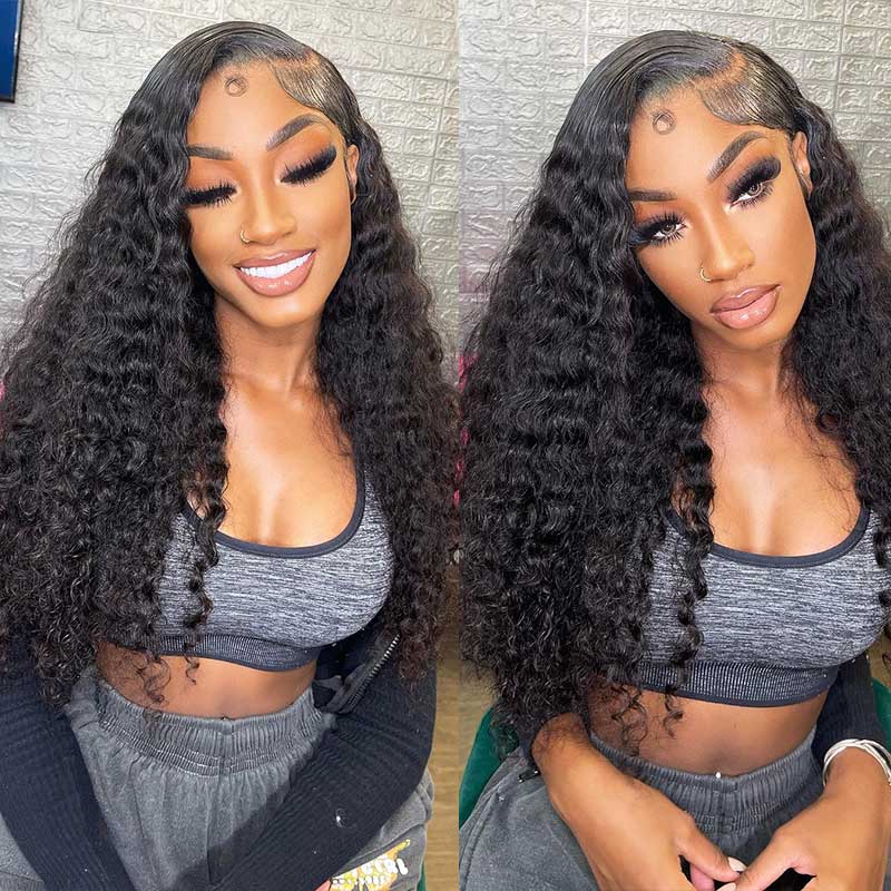 Undetectable 13x4 Lace Frontal Wig Water Wave 180% Density Human Hair Wigs For Beginners Natual Black Free Part