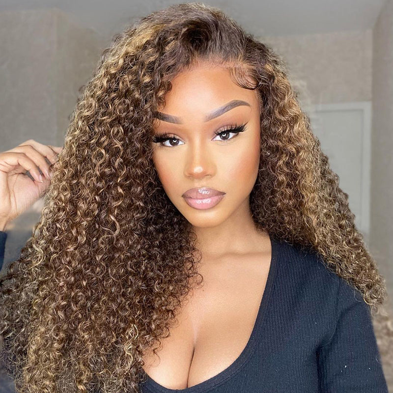 Human hair wig Piano Color Water Wave 13x4 HD Lace Frontal Wig Long Length 