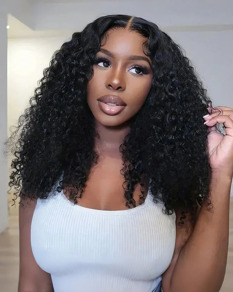 【Bogo Sale】Deep Wave Natural Black Curly Glueless 4x4 Lace Human Hair Wigs