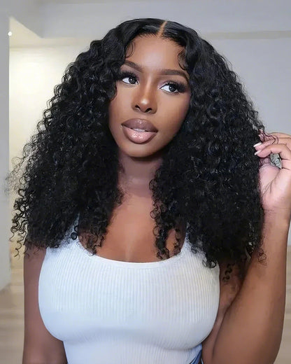 【Bogo Sale】Deep Wave Natural Black Curly Glueless 4x4 Lace Human Hair Wigs