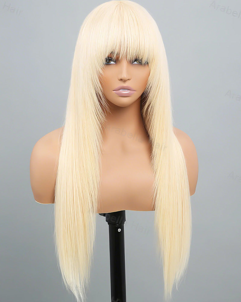 000613 Blonde Non-Lace Layered Straight Machine Made Lightweight Human Hair Wig With Chic Gradient Color Options
