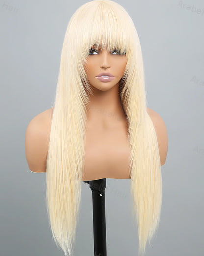 000613 Blonde Non-Lace Layered Straight Machine Made Lightweight Human Hair Wig With Chic Gradient Color Options