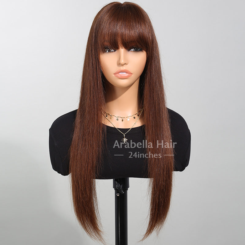 3x2 Lace Chestnut Dark Brown Color Wig Straight With Bangs 