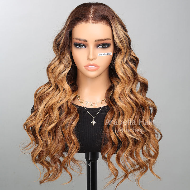 Glueless 6x5 Lace Front Cashew Color Wig Pre-Bleached Knots Wavy Protective Style Human Hair Wigs