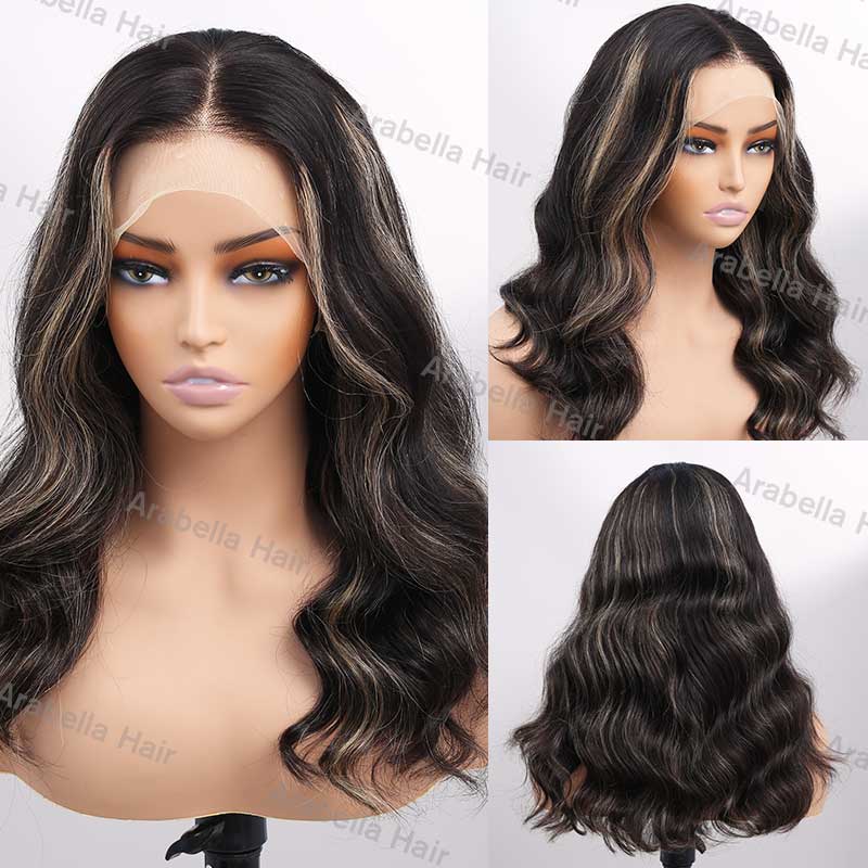 Highlight Gold Sand 13x4 Lace Frontal Wigs Wave Style Human Hair Color Wig