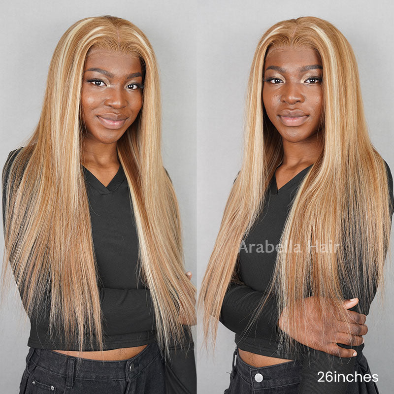 13x4 Lace Front Mixed Brown &amp; Blonde Color Straight Human Hair Wig