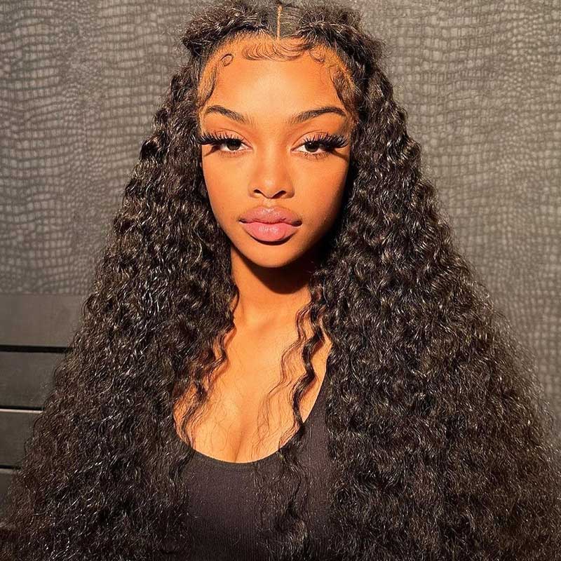 Deep Wave Natural Black 13x4 Lace Frontal Human Hair Wig