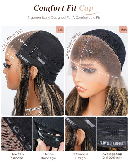 Balayage Highlight Color Body Wave 6x5/13x4 Lace Front Human Hair Wig Free Part