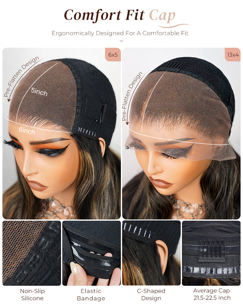 Golden Highlight Color Body Wave 13x4/6x5 Pre-Cut Wear Go Human Hair Wig Middle Part