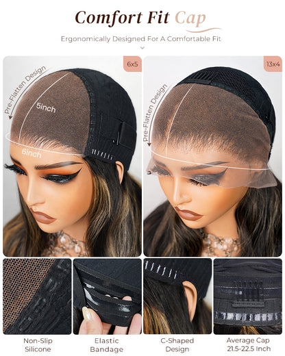 Golden Highlight Color Body Wave 13x4/6x5 Pre-Cut Wear Go Human Hair Wig Middle Part