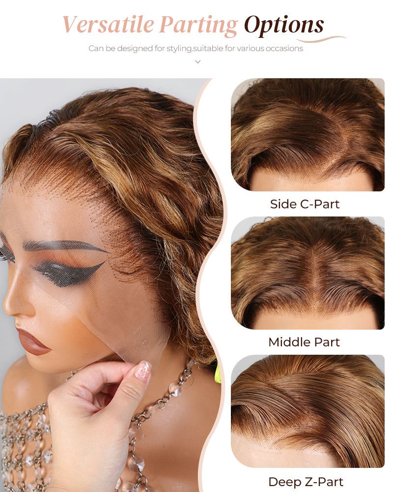 Piano Highlight Color Water Wave Curly 13x4/6x5 Lace Human Hair Wig Free Parting