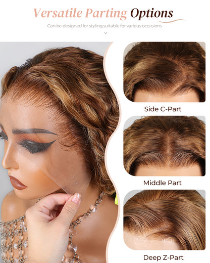Piano Highlight Color Water Wave Curly 13x4/6x5 Lace Human Hair Wig Free Parting