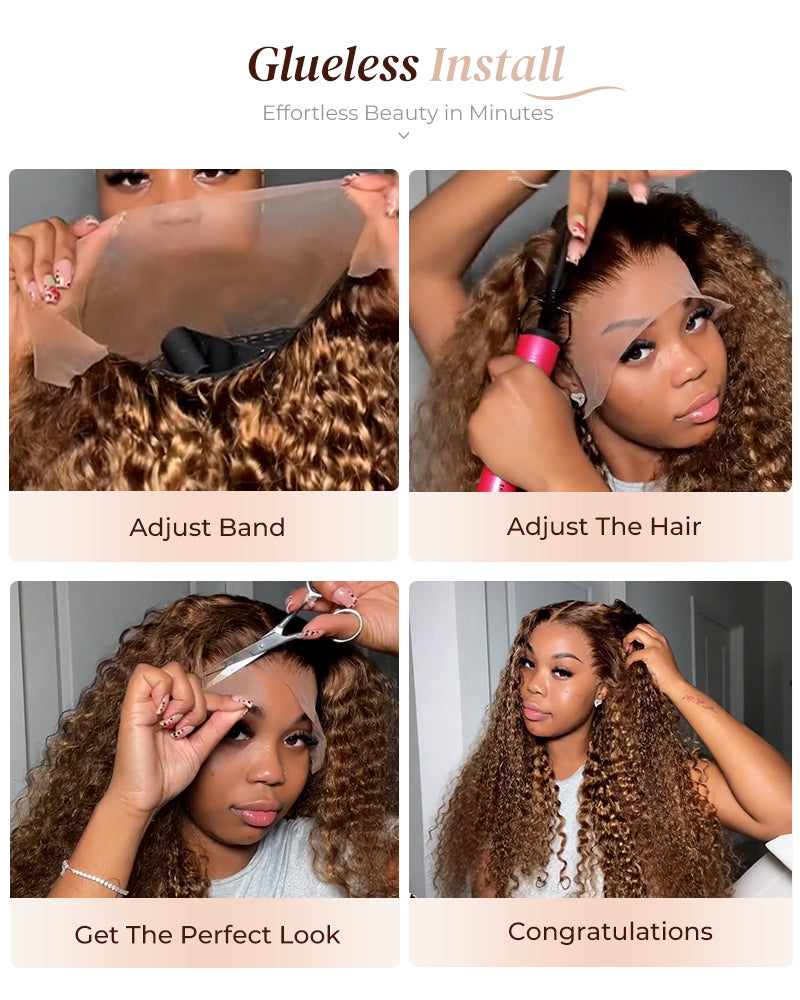 Piano Highlight Color Water Wave Curly 13x4/6x5 Lace Human Hair Wig Free Parting