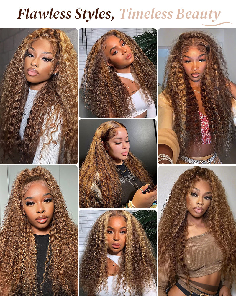 Piano Highlight Color Water Wave Curly 13x4/6x5 Lace Human Hair Wig Free Parting