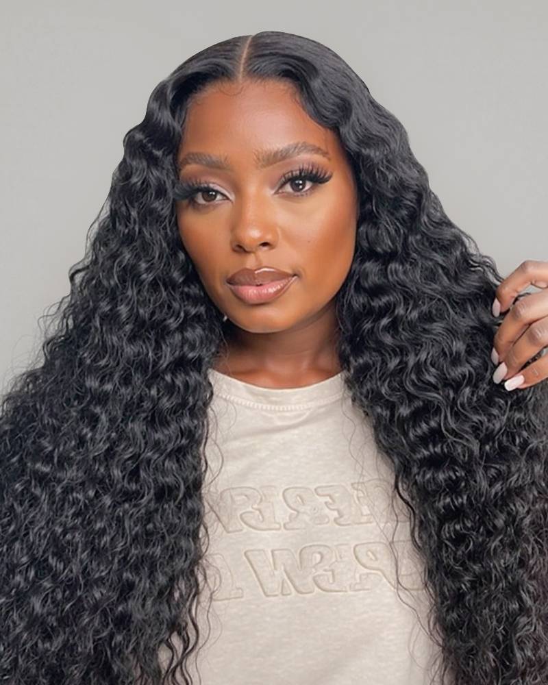 【Bogo Sale】Deep Curly Natural Black 13x4 Frontal Lace Human Hair Wig