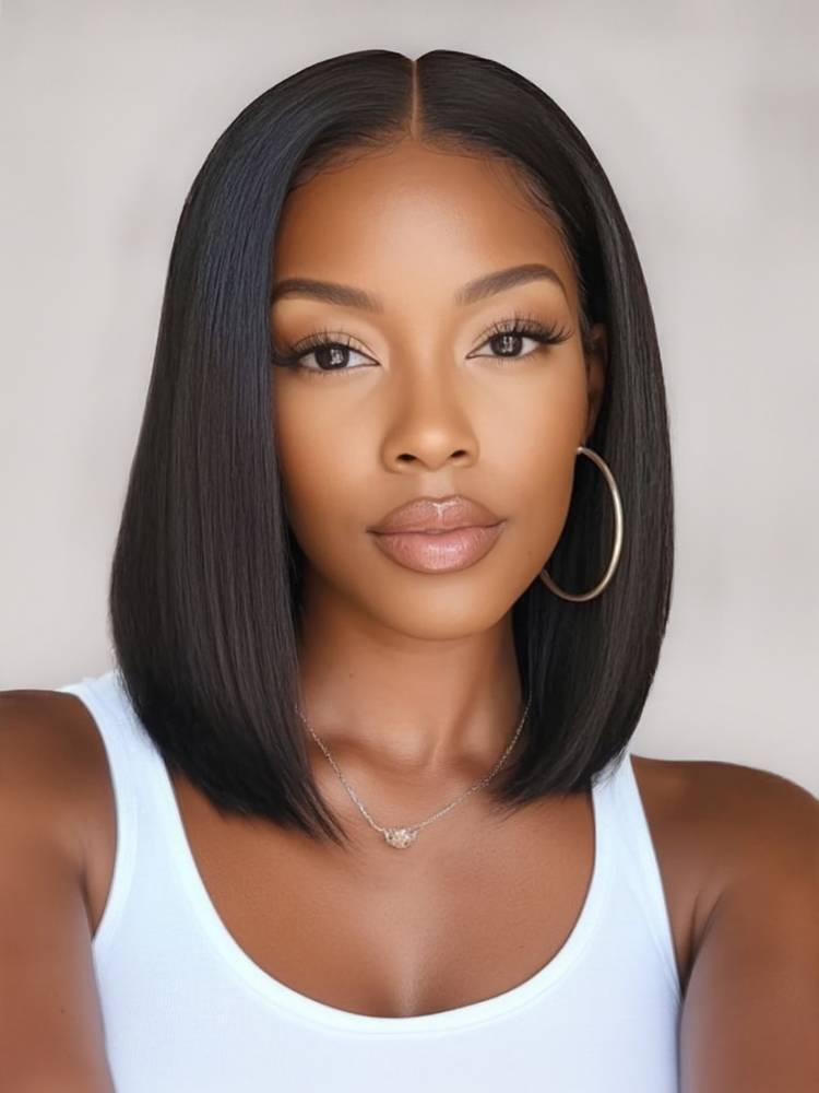 Arabella 13x4 Frontal Lace Straight Bob Wig Invisible Knots Natural Black Realistic Hairline