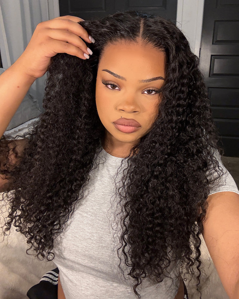 Jerry Curly Natural Black 13x4 Glueless Lace Front Human Hair Wig
