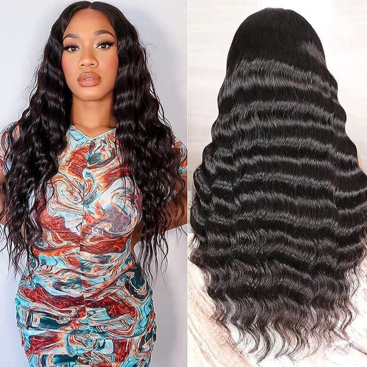 13x4 Lace Frontal New Upgraded Body Wave Pre-Plucked Natural Black Human Hair Wig Free Part