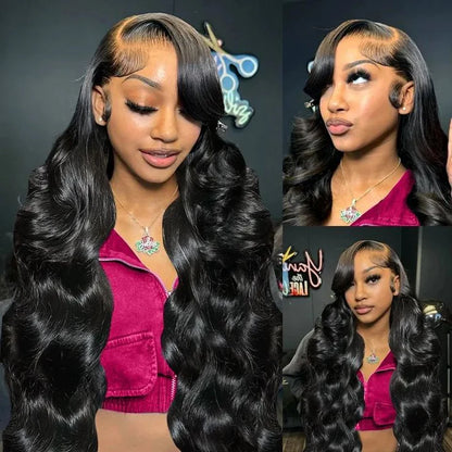 Body Wave Natural Black 13x4 Lace Front Human Hair Wig With Bleached Knots