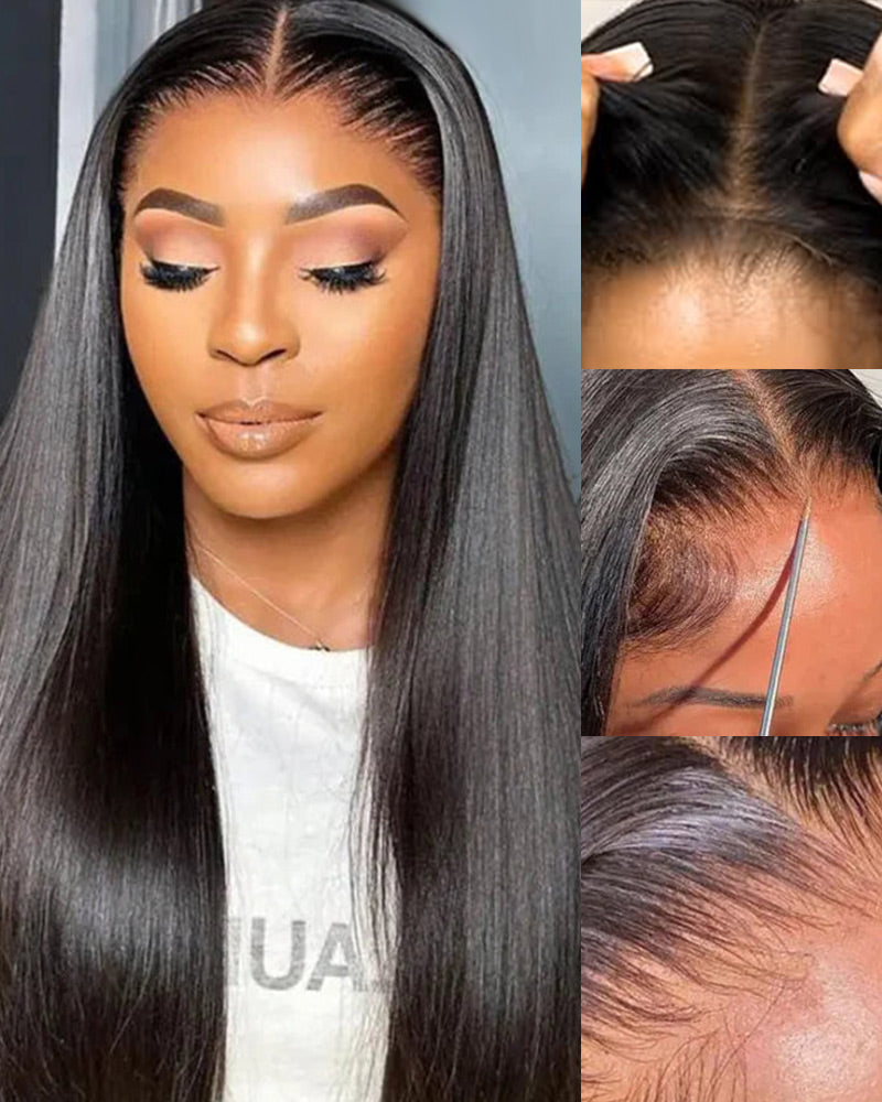 Silky Straight Natural Black 13x4/6x5 Pre-Cut Lace Front Human Hair Wig