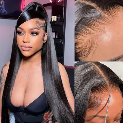 Straight Natural Black 13x4 Invisible Swiss HD Lace Frontal Human Hair Wig Free Part