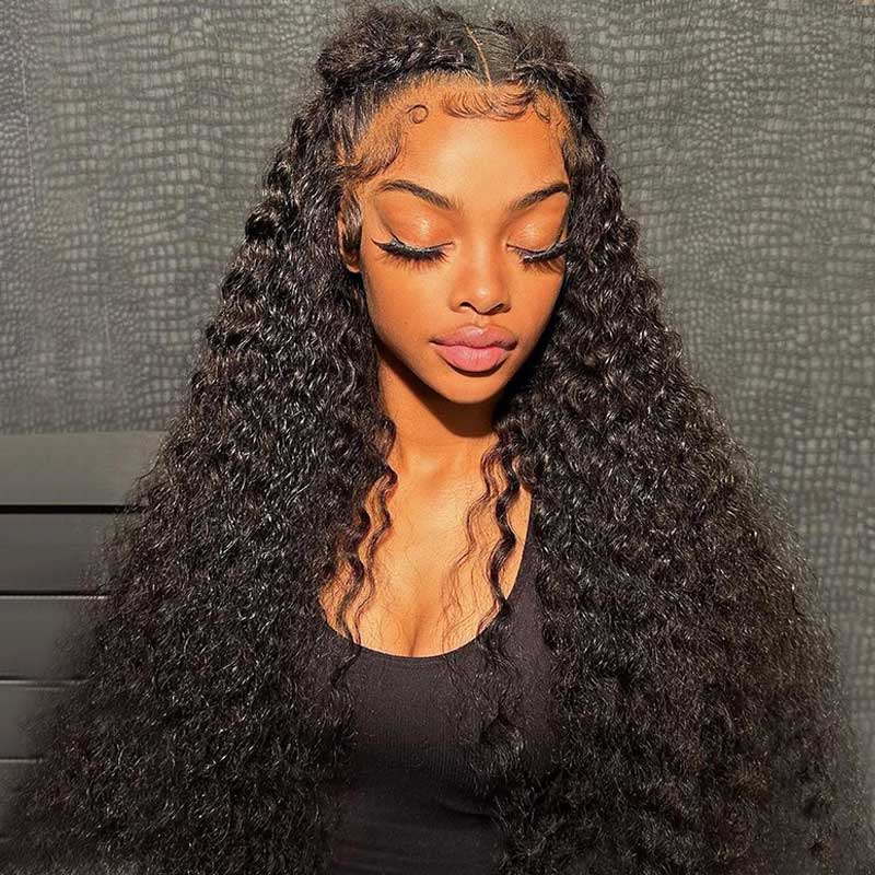 Deep Wave Natural Black 13x4 Lace Frontal Human Hair Wig
