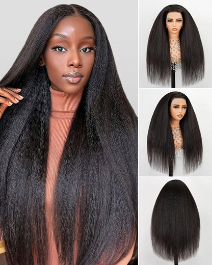 Yaki Straight Natural Black 13x4 Lace Front Human Hair Wigs Free Part