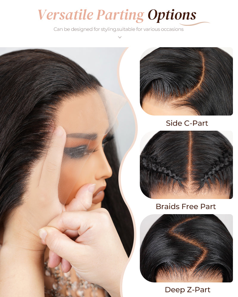 Yaki Straight Natural Black 13x4 Lace Front Human Hair Wigs Free Part