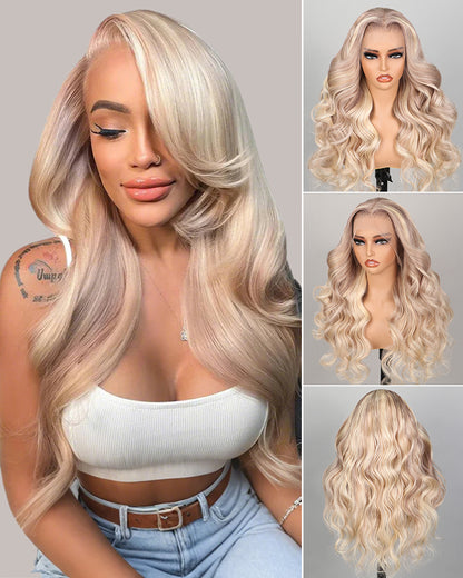 Blonde Highlights Light Color P10/613 Blowout In Wavy 13x4 Lace Front Human Hair Wigs